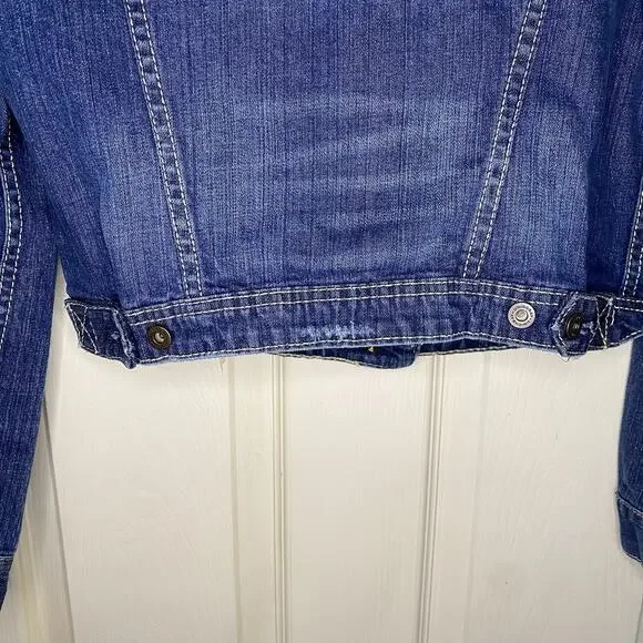 Union Bay Denim Jean Jacket Women’s Button Up Distressed Cropped Front Pockets L - Picture 4 of 7